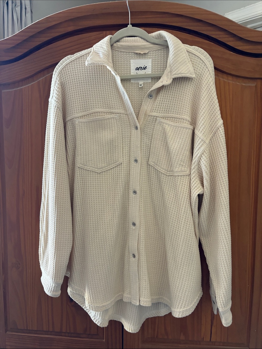 aerie Cream Waffle-Knit Button-Up Shacket